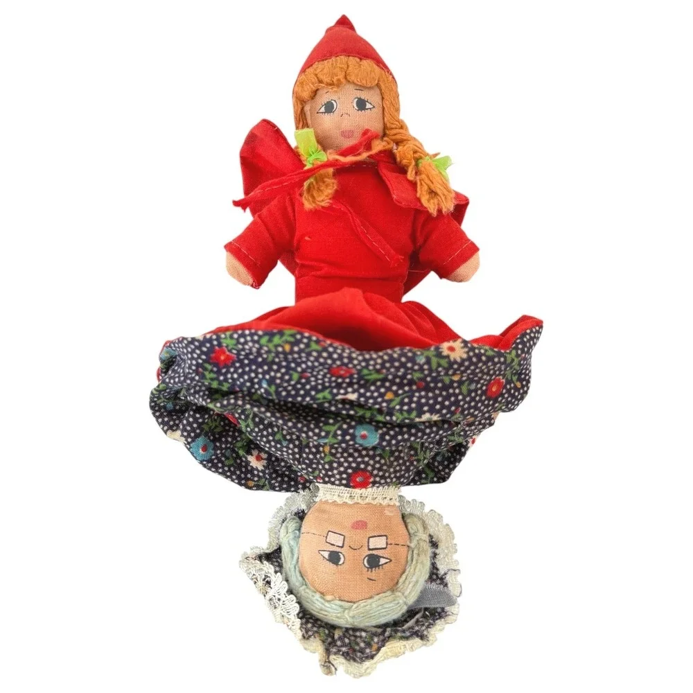 Vintage Little Red Riding Hood Topsy Turvy Doll Cloth Grandma And Wolf 9